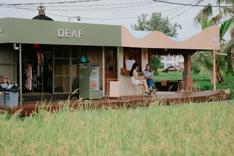 The cafe building beside a rice field at Boodaya Coffee Ubud