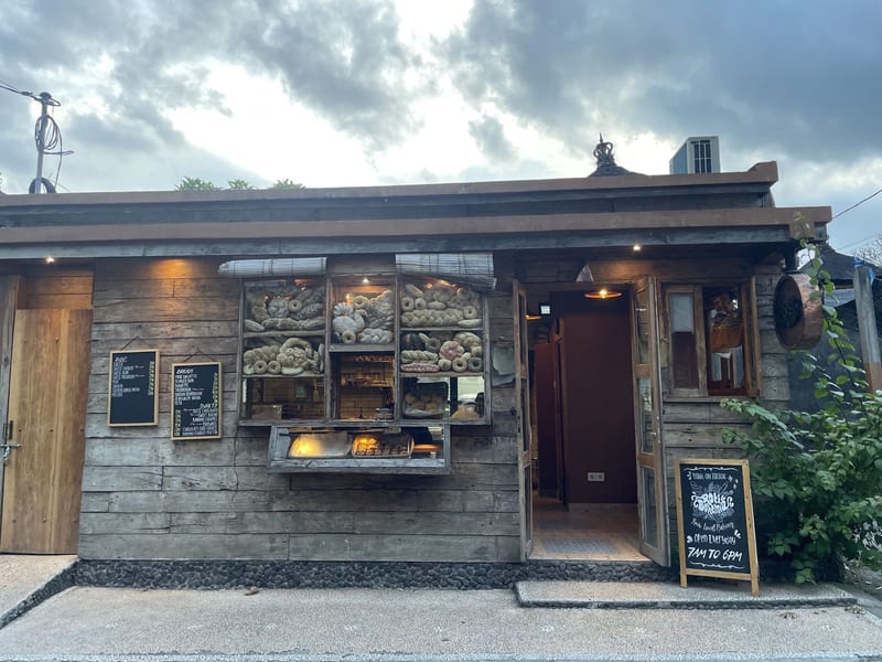 The timber shopfront with bread displays and a chalkboard at Roti Bohemia, the cheapest of the best cafes in Ubud
