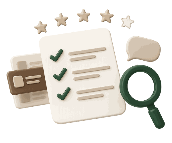 Checklist with a star rating, representing a review and reputation audit