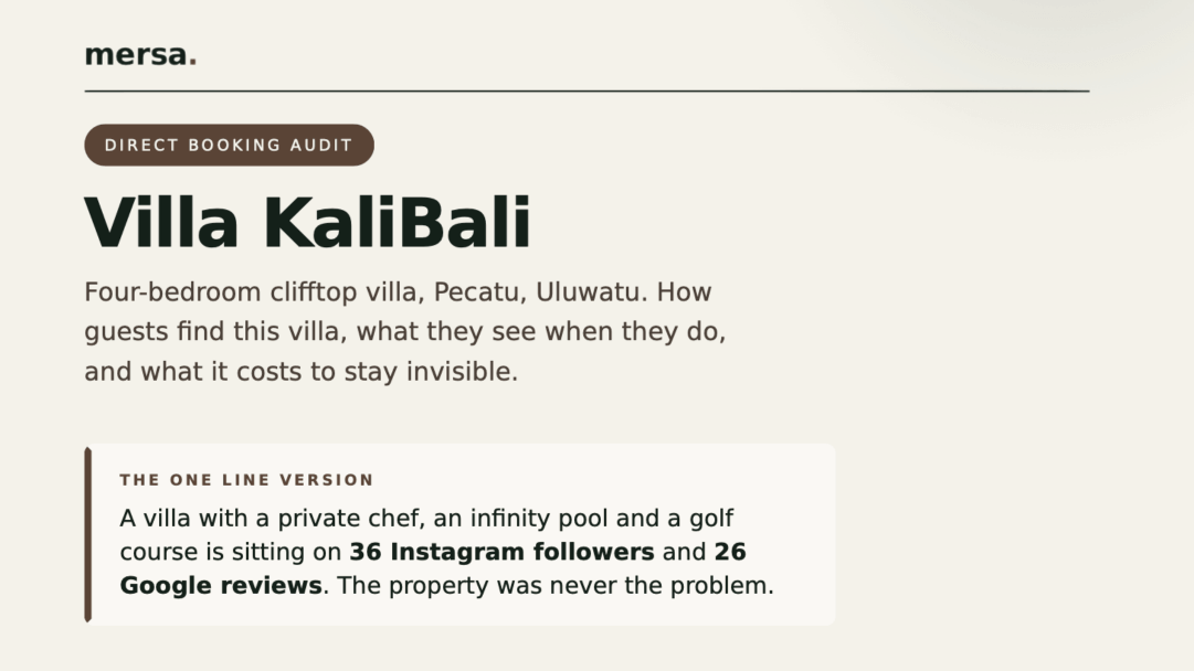 First page of the Villa KaliBali direct booking audit